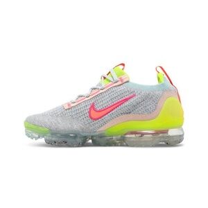 Nike VaporMax Flyknit Low Silver with Pink and Neon Yellow Accents